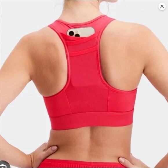 Fabletics Pink Racerback Trinity High Impact Sports Bra Mesh Pocket Medium - Picture 2 of 9